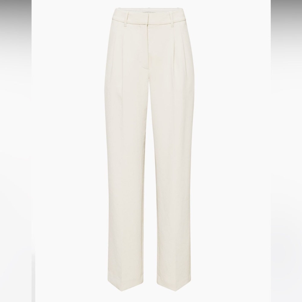 Aritzia Cream High-Waist Pleated Trousers